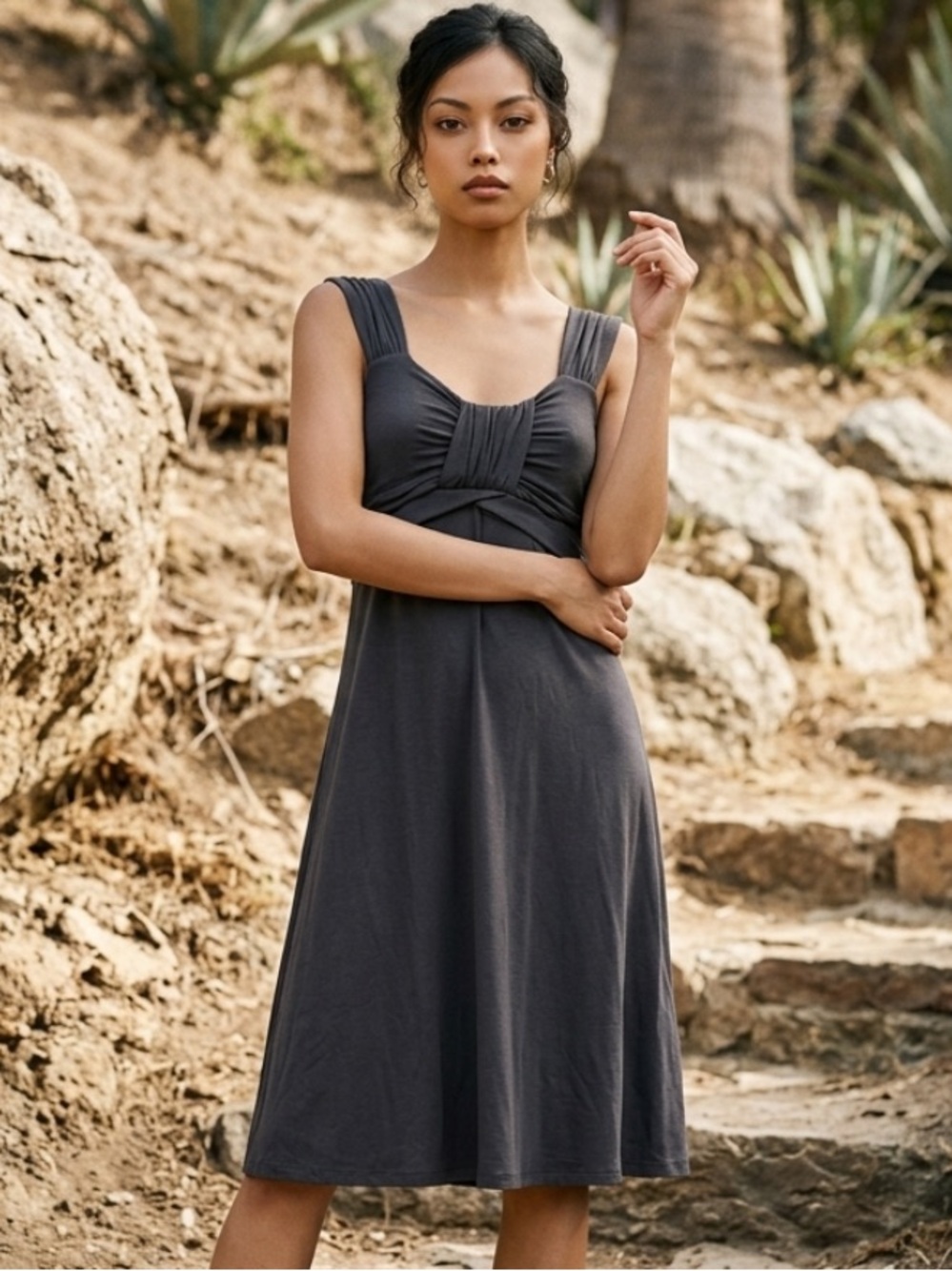 ATHLETA Calypso Ruched Yoga Sun Dress Empire